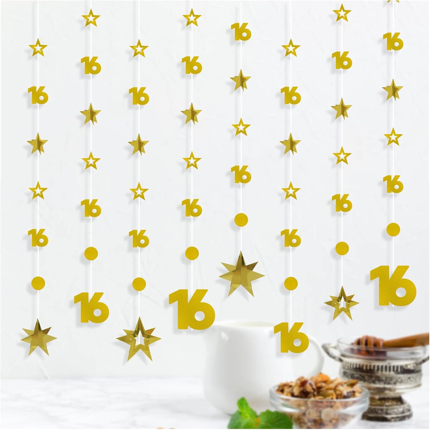 Gold 13th Metallic Hanging Party Decor Set, 8 PCS Number 13 Banner