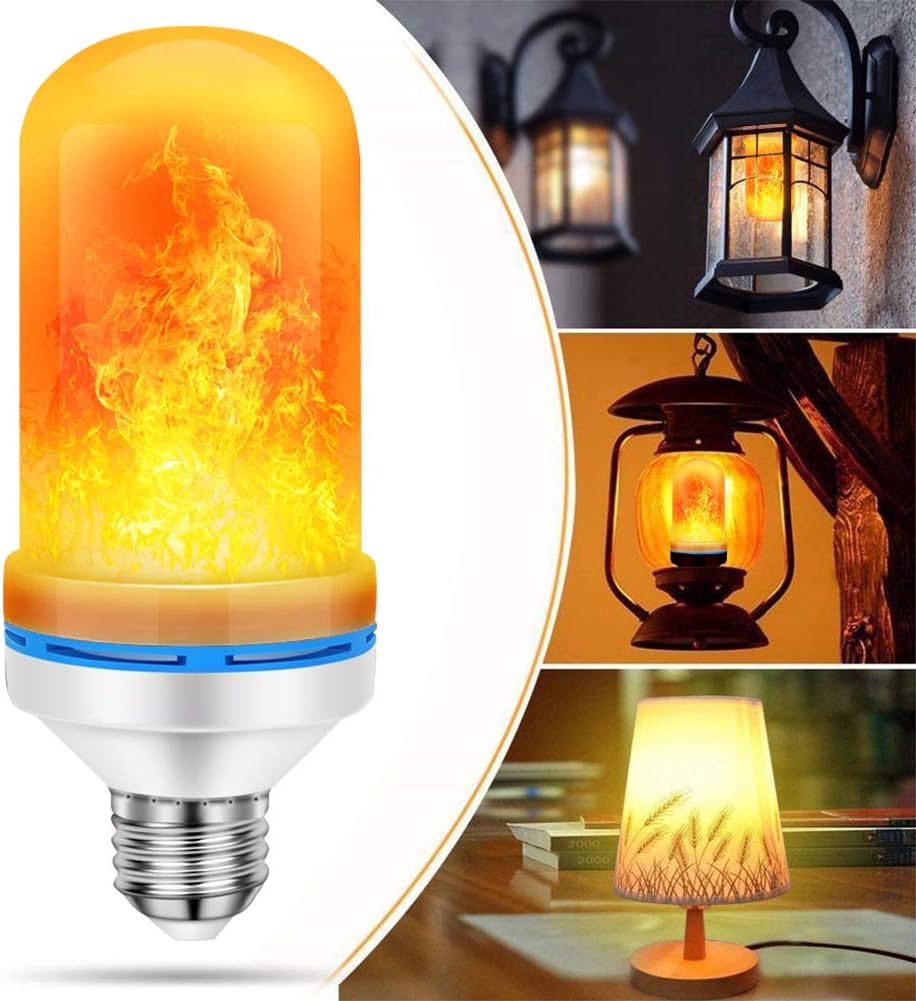 LED Flame Light Bulb Simulated Burn Fire Effect Xmas 4 Modes Flicker Lamps E26 Atmosphere Decor Ative Lamps for Hotel/Bars/Home Decoration/Restaurants(1 Pack)