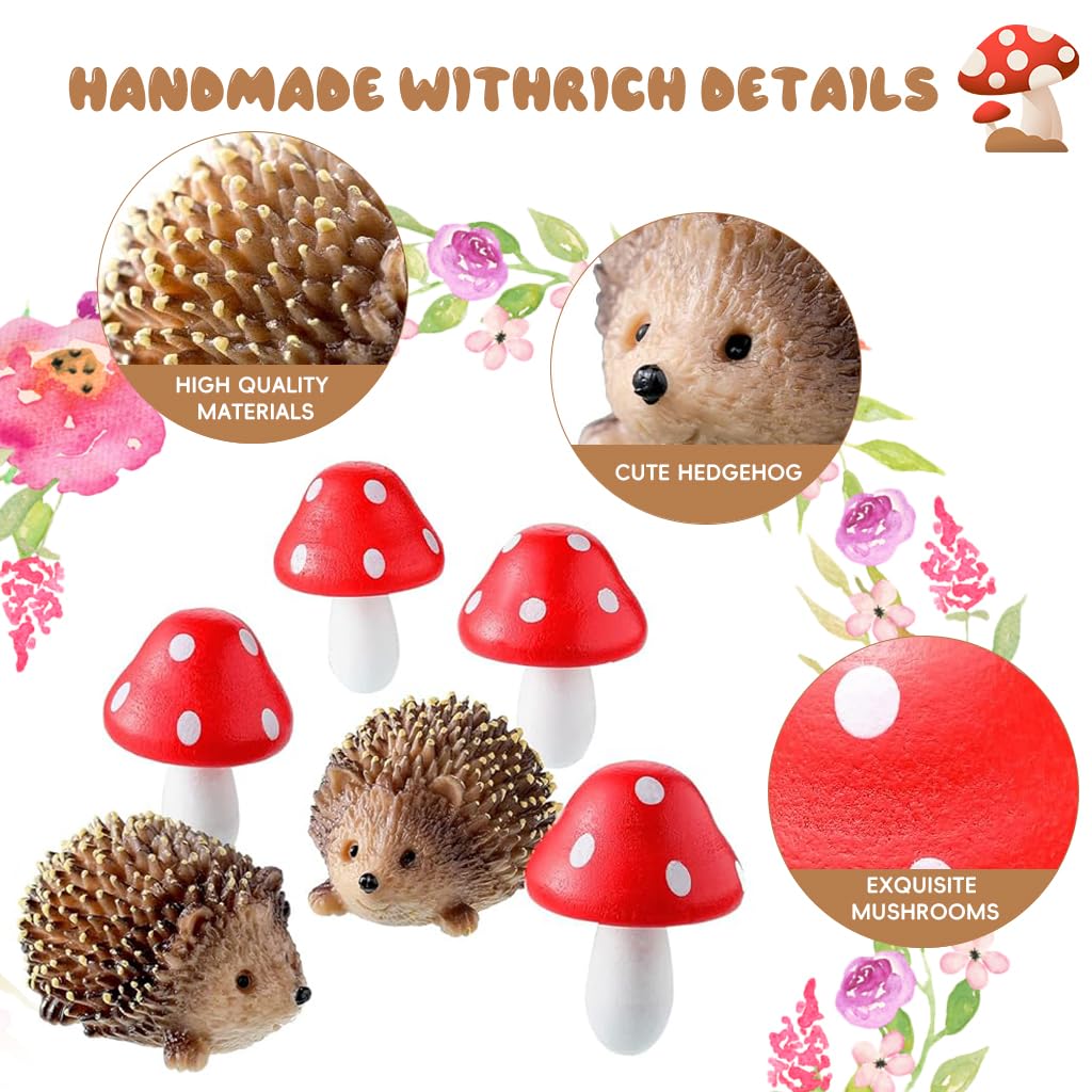 Supvox® 6Pc Miniature Garden Decor - Resin Hedgehogs & Wood Mushroom - Fairy Garden Decor - Moss Landscape Miniature Decorations - Suitable for Moss Landscape, Garden Ornaments, Flower Pots, Dollhouse - Image 3 thumbnail
