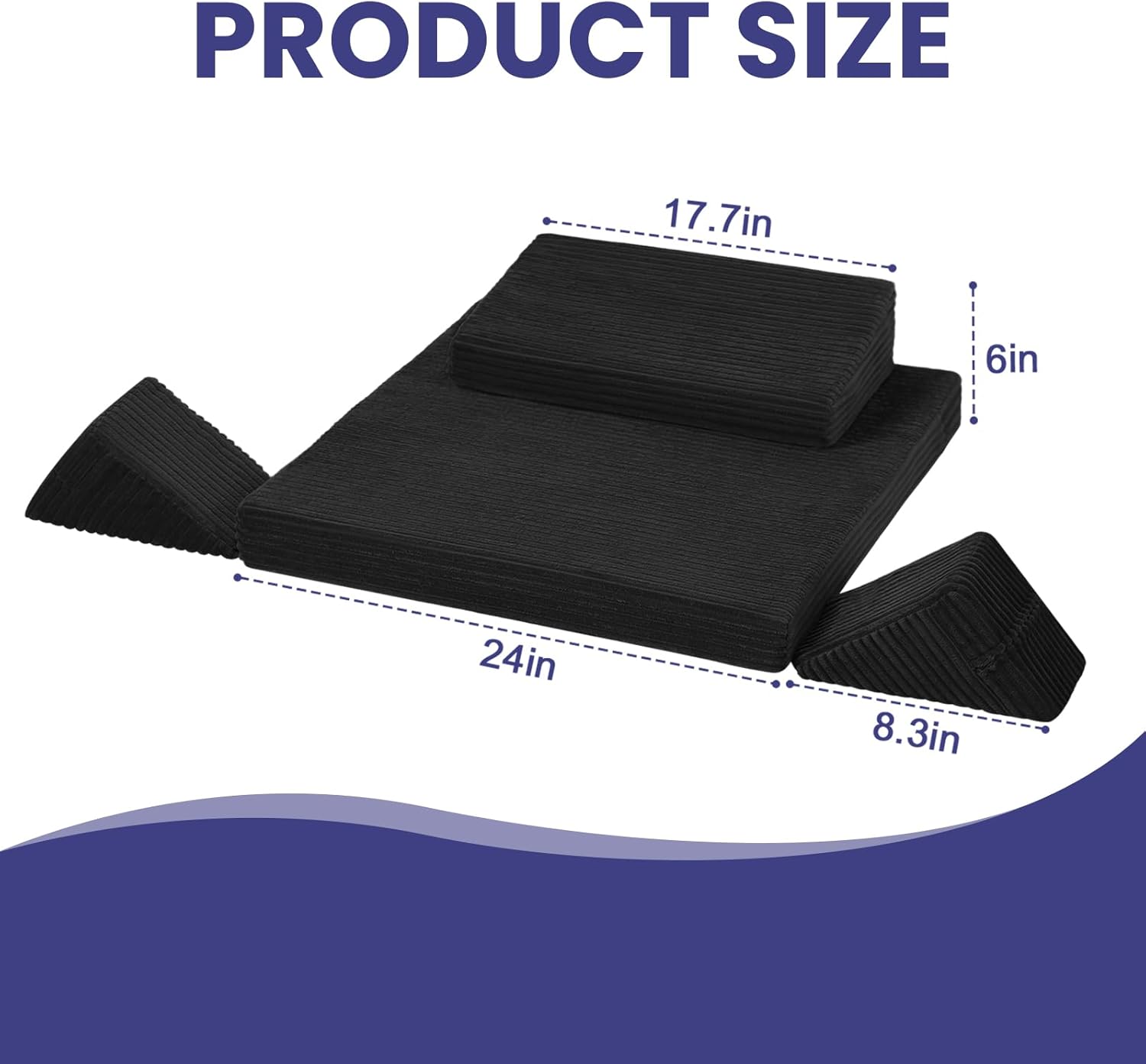 Meditation Cushion Set, Meditation Pillow for Sitting on Floor, Large Yoga Pillow with Knee Support, Washable Zafu Meditation Mat, 3 Shapes Floor Pillow for Adults, Black