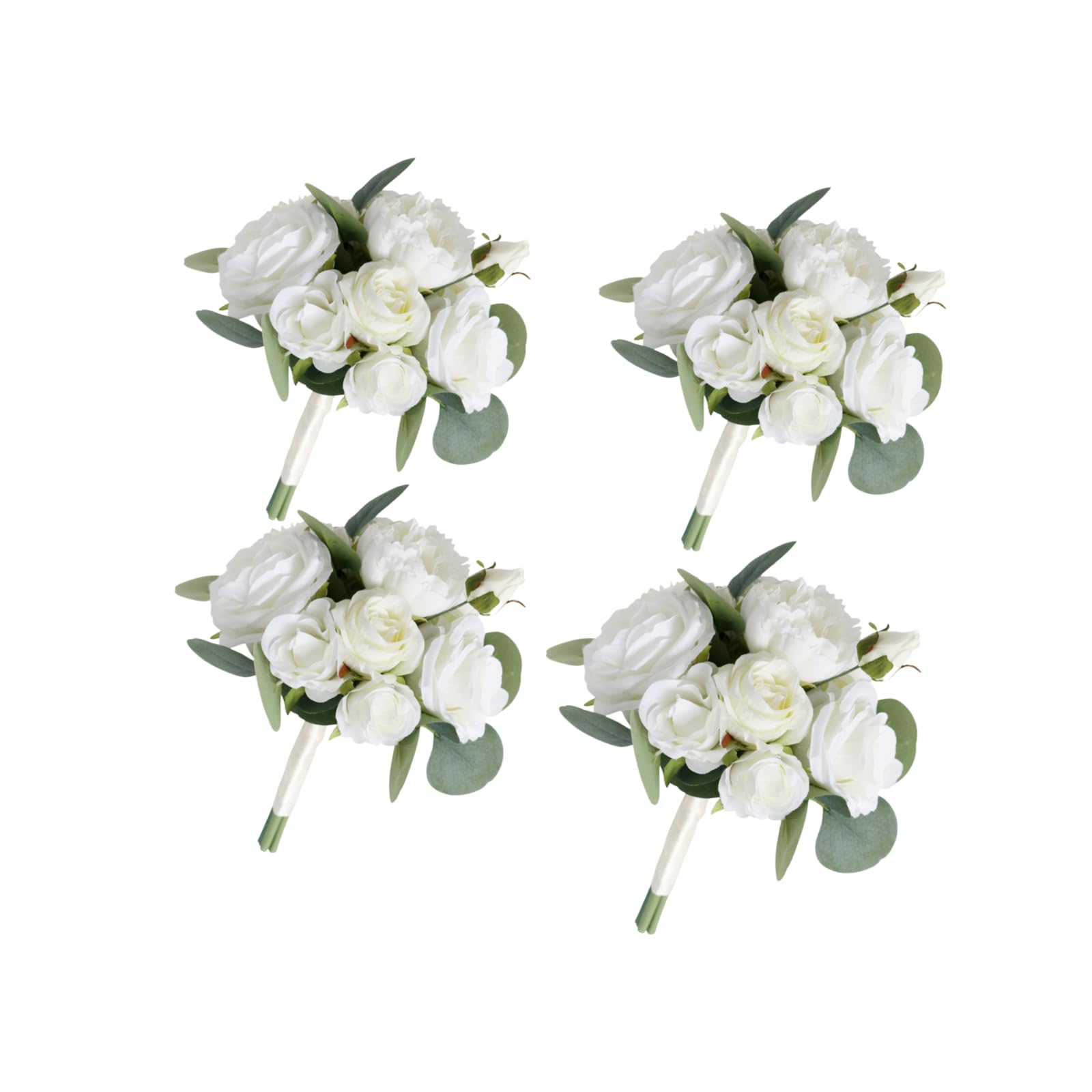Bouquet de mariage pour demoiselle d'honneur, bouquet de fleurs artificielles pour décoration de cérémonie de mariage, anniversaire de mariage (petit bouquet de roses blanches, lot de 4)