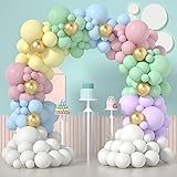 Pastel Balloon Arch Kit, 118Pcs Macaron Balloon Garland Kit Gold Confetti Metallic Rainbow Balloons for Birthday Baby Shower Wedding Bridal Engagement Anniversary Colorful Party Decorations