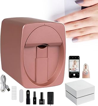 3D Nail Printer, Mini Mobile Portable Nail Art Machine, Support Mobile Phone Connection, Automatic Nail Painting Machine for Image Design, Beauty Nail Salon,Rosegold