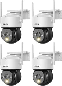 ZOSI 4Pack C290 Plug-in HD Pan/Tilt Wired WiFi Security IP Camera Outdoor Indoor with Color Night Vision, 2MP PT Wireless Camera, AI Human & Vehicle Detection, Auto Tracking, Siren Alarm, 2-Way Audio asin的图片