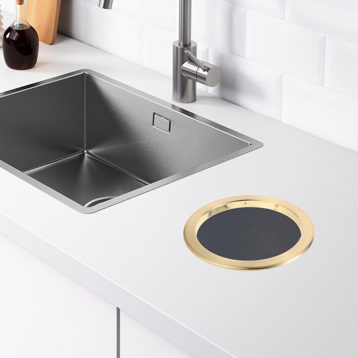 Stainless Steel round Trash Can Lid Recessed Drop-in Grommet for Kitchen and Bathroom Countertops, Metal Circle Trash Chute Cover Replacement for Waste Bins