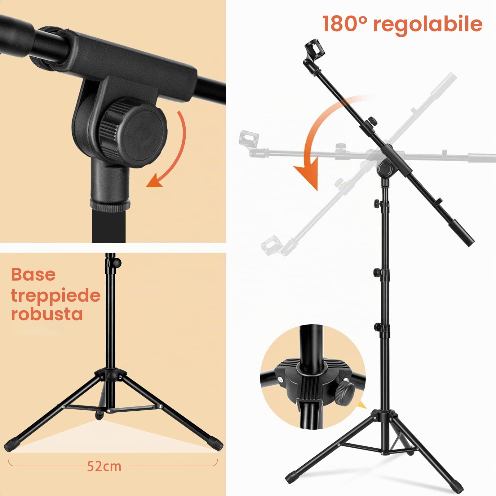 CAHAYA Asta a Giraffa per Microfono con 2 Diversi Clip Supporto per Microfono Treppiede Altezza Regolabile per Concerti Videoconferenze Palchi Matrimoni Modello CY0239
