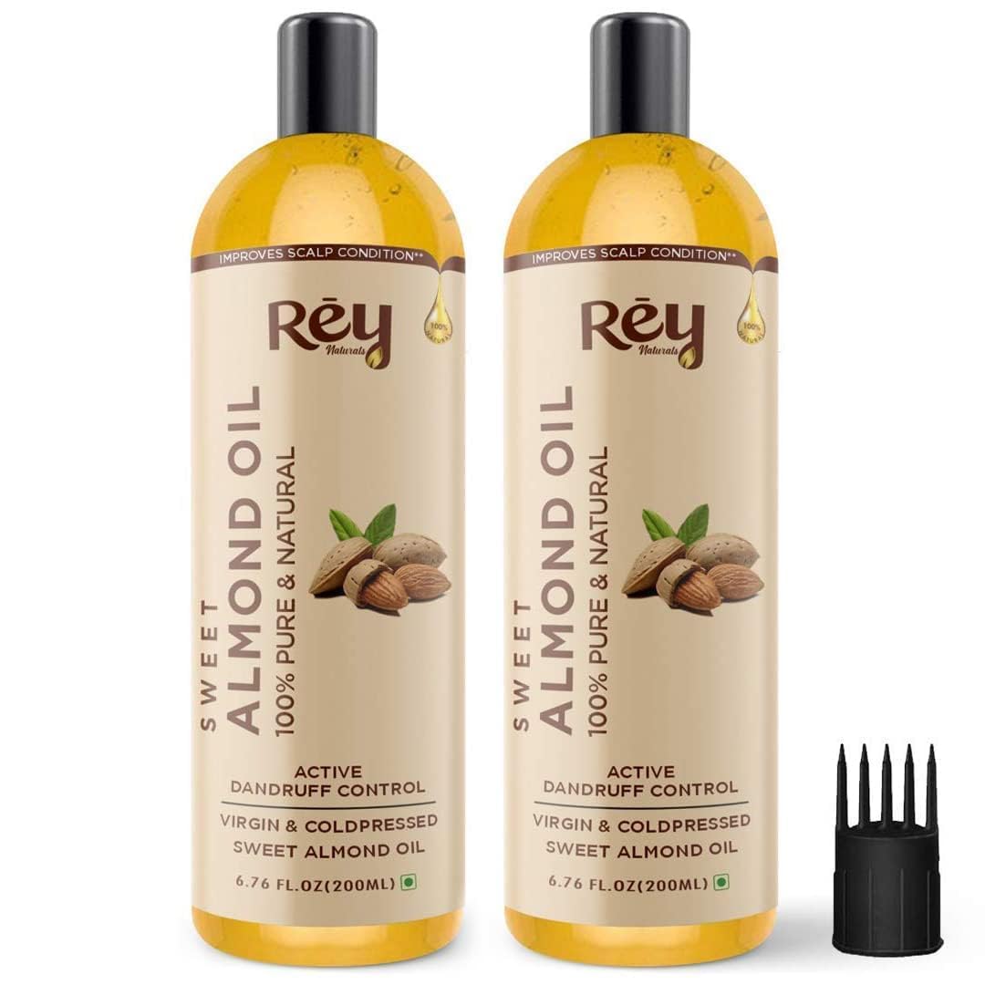 100% Pure, Cold Pressed Almond Hair Oil - Promotes Growth, Reduces Dandruff | Rey Naturals