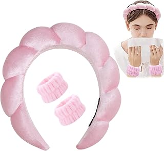 Headbands for Women, Headband, Spa Headband, bandeau cheveux femme, Headband for Washing Face, Wrist Bands to Wash Face for Makeup, Washing Face, Skincare, Facial Mask, Spa, Shower (Pink)