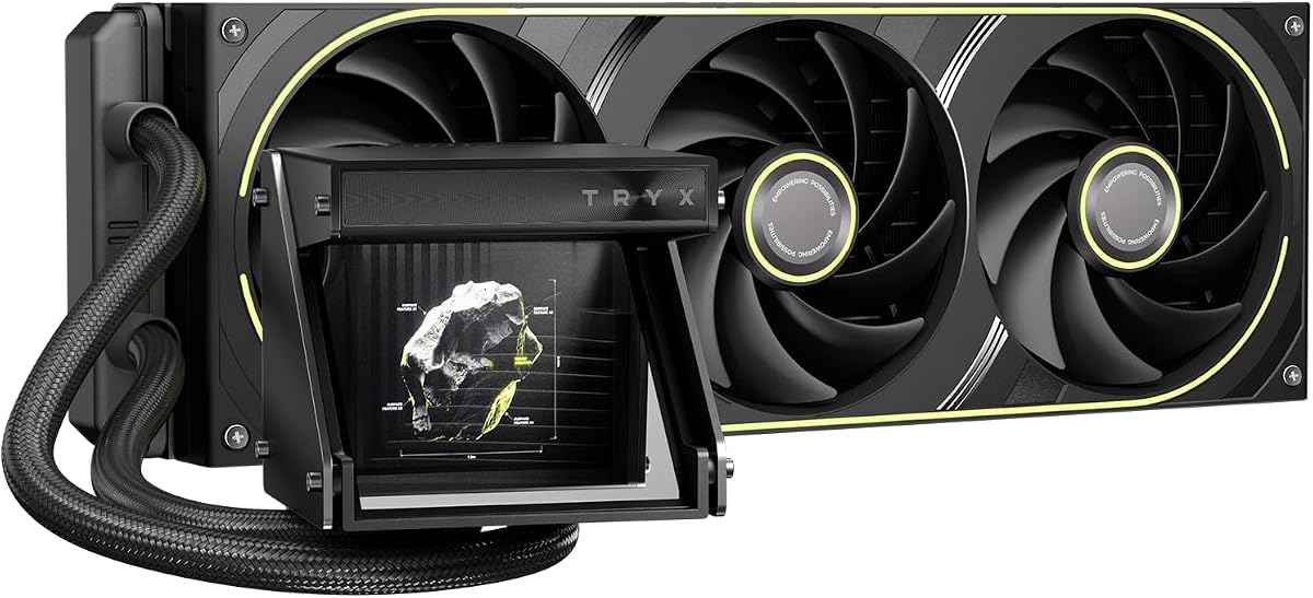 TRYX Holo 360mm AIO Holographic Visual GIPHY Built-in Asetek 280w TDP | Asetek 7th Gen V2, FOBR Unibody Fan, Adjustable Water Block, Embedded Al Interface, Aluminum, Intel LGA 1851/1700 AMD AM5/AM4