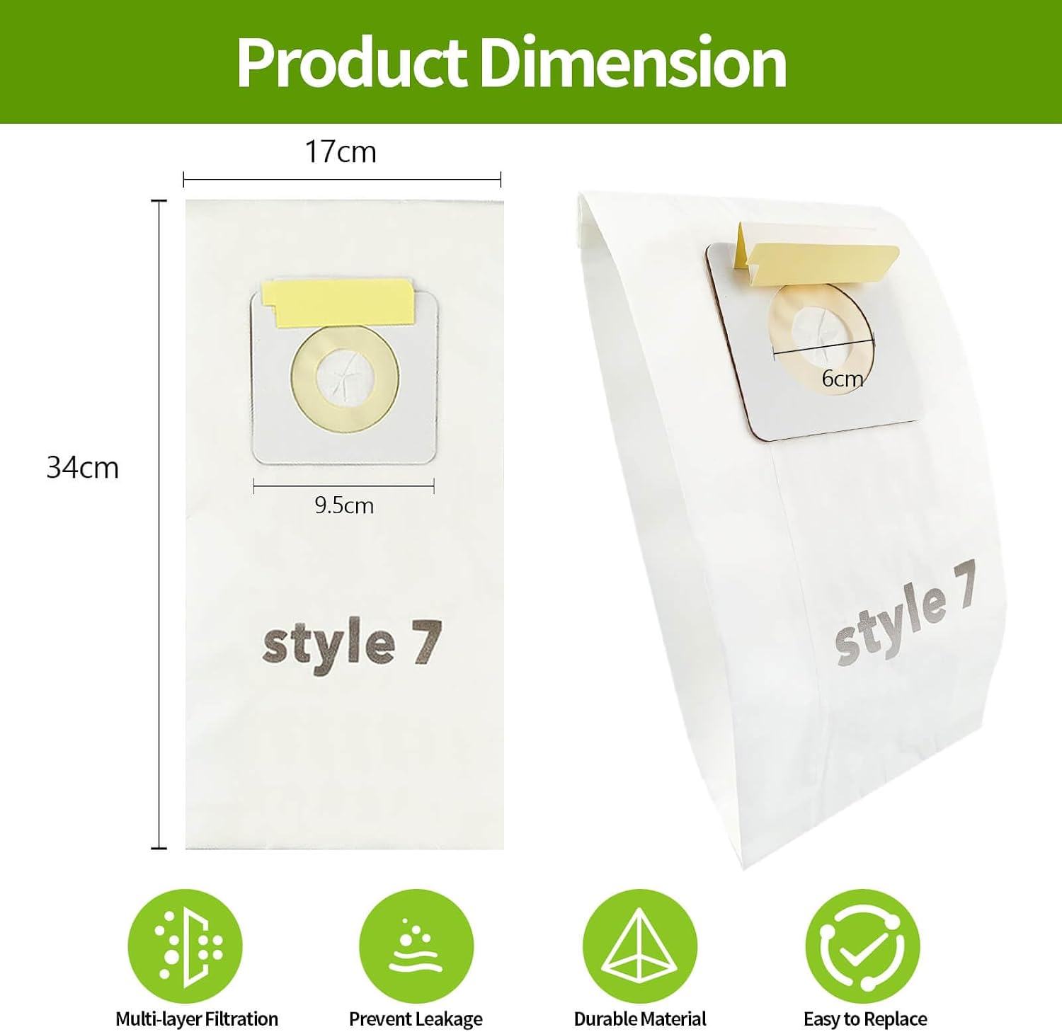 12 Pack Replacement Vacuum Bags Style 7 Paper Bag Fit PowerForce Uprights Vacuums 3537 3522 35221 35223 35224 35225 35226 3522R 3522X 3525 35252 3525R 3530D 3530R Replace Part 32120