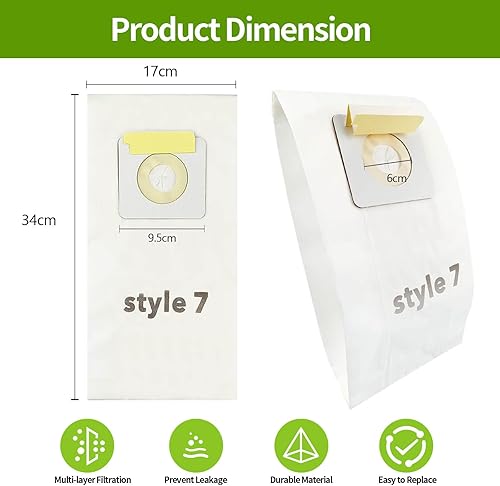Miniatura 2 de Paquete de 12 bolsas de vacío de repuesto, estilo 7, bolsa de papel, compatible con PowerForce Uprights Aspiradoras 3537 3522 35221 35223 35224