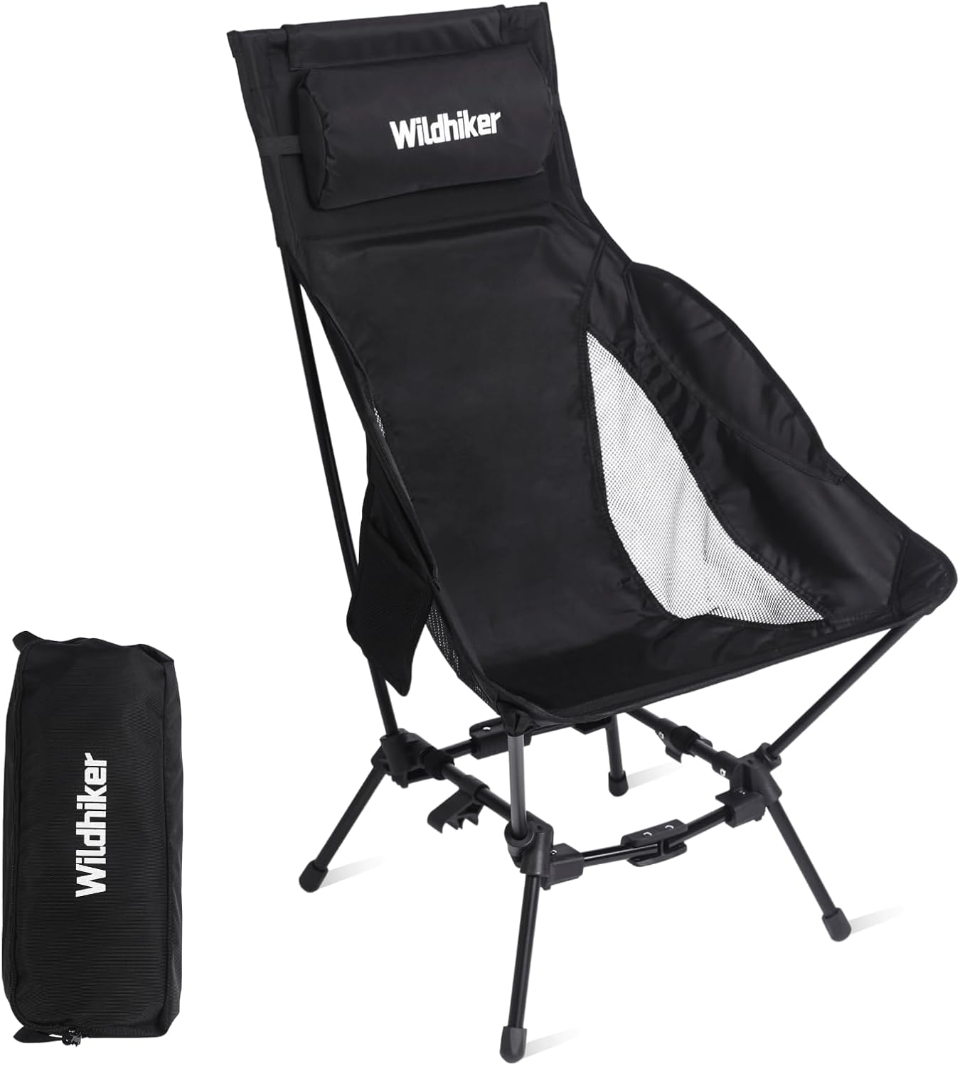 Wildhiker Portable High Back Camping Chair – Lightweight & Foldable with Dual Modes and Pockets – Ideal for Travel and Festivals
