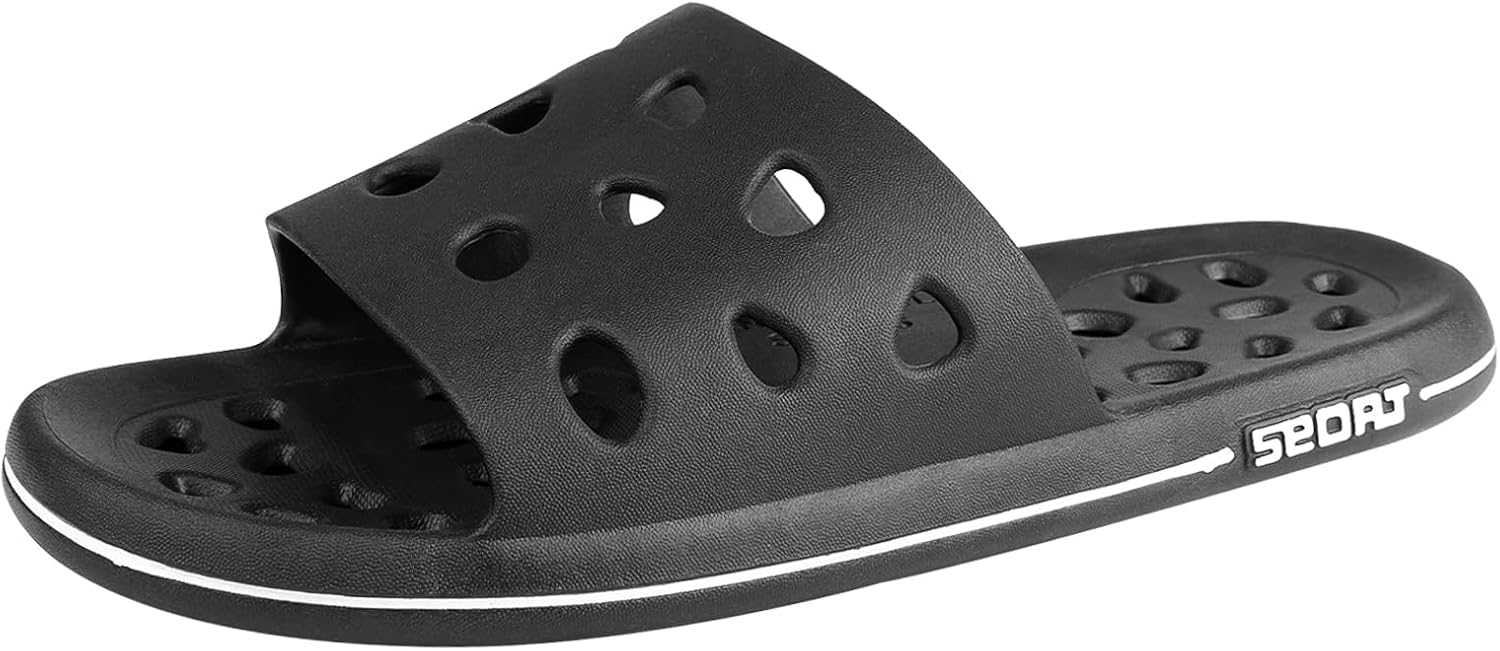 weilonghyw Plus Size Mens Shower Shoes Quick-Drying Bathroom Slippers with Drainage Hole Non-Slip Gym Slides Arch Support Pool Shower Sandals for Dorms