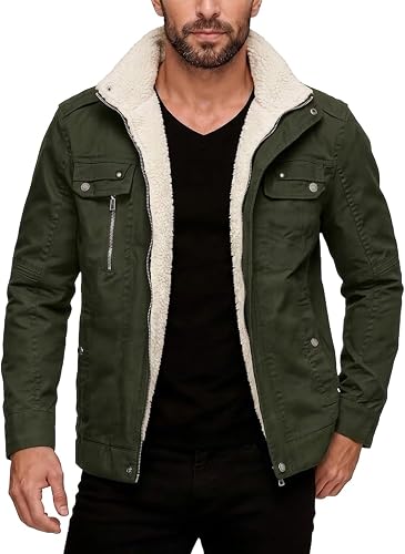 Shiketong Sherpa Lined Jacket Men Full Zip Suede Heavyweight Windproof Coat