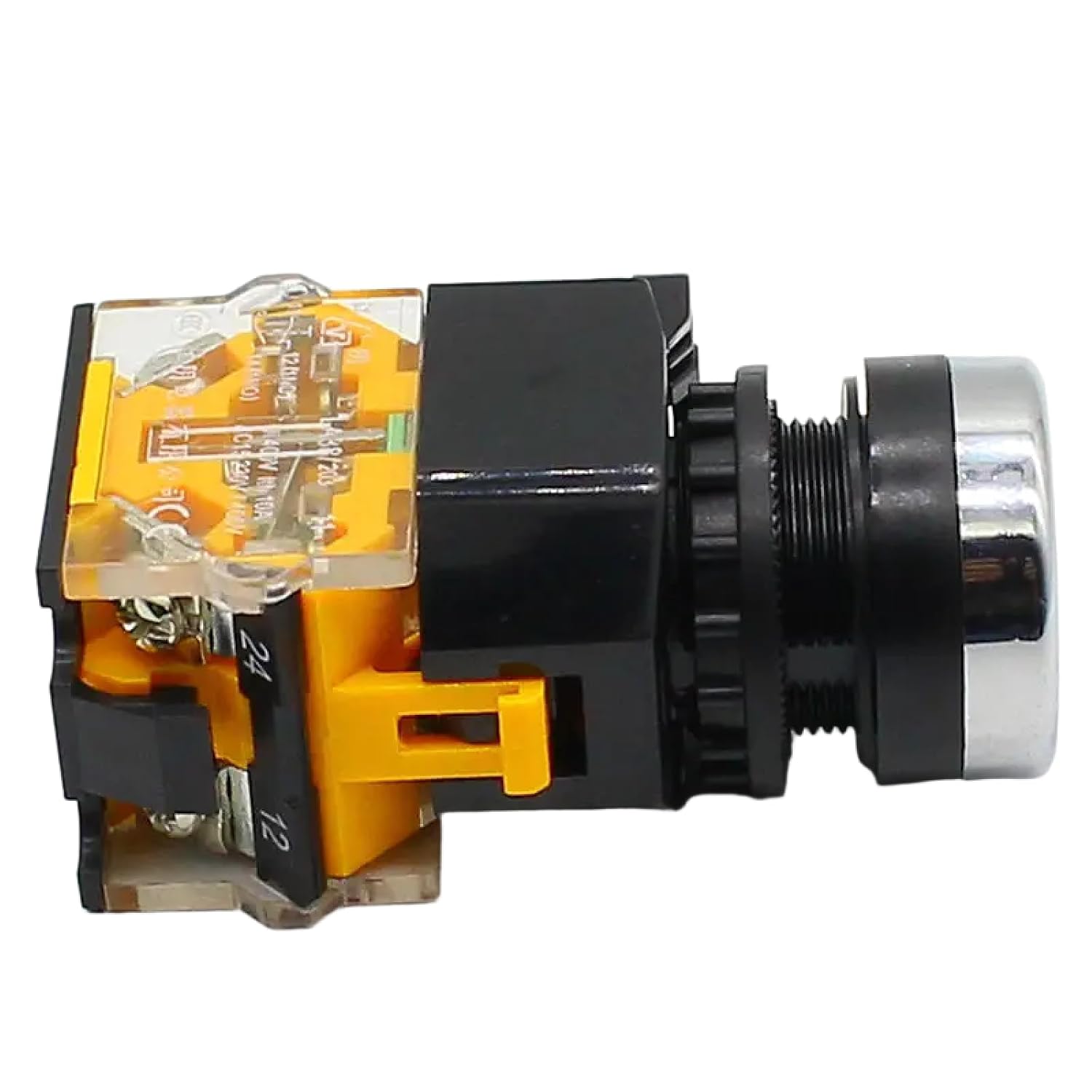 Industrial Push Button Switch, 22mm Momentary Action, Blue Orange LED, Metal Housing, 1NO+1NC Contact, IP65 Weatherproof, Panel Mount (Yellow)