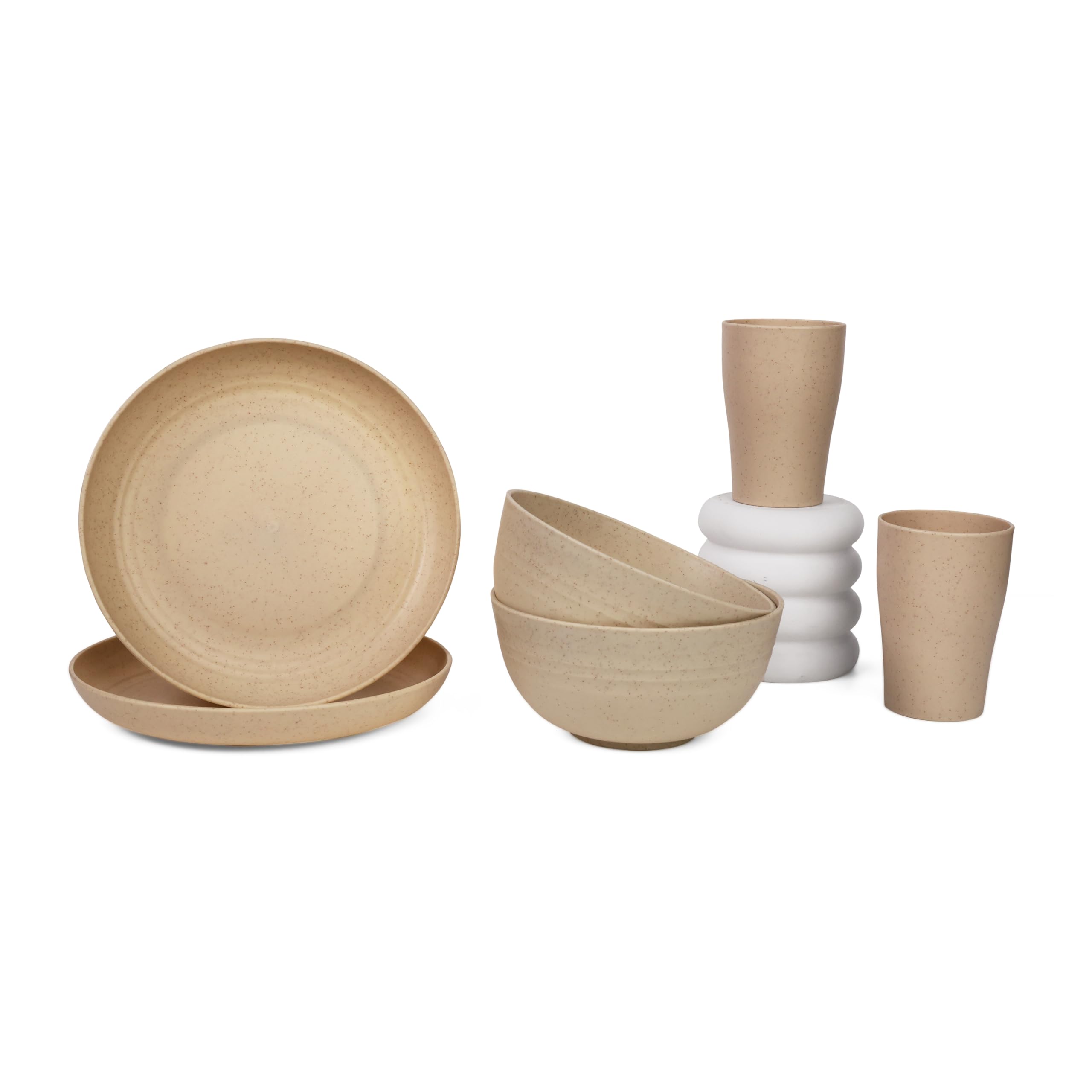 Irida Naturals Planet Friendly Dinnerware Sets - Lightweight & Unbreakable Microwave Safe Cups, Plates and Bowls Set, Wheat Straw Hot & Cold Serving Dinner Sets, 6 Pcs (Soft Beige)