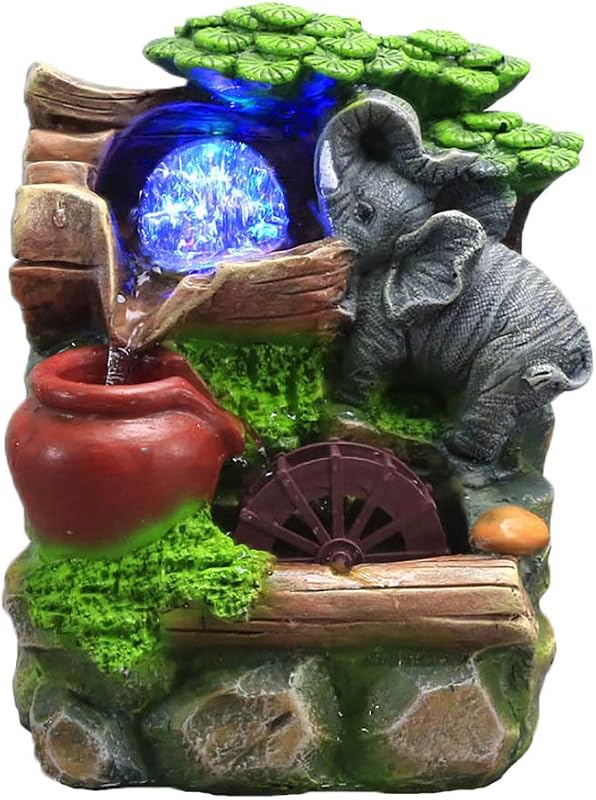 Tabletop Fountain Indoor Small Rockery Desktop Mountain Cascading Waterfalls with Rolling Ball Waterwheel for Gift and Decoration