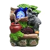WAWLIVING Tabletop Fountain Indoor Small Rockery Desktop Mountain Cascading Waterfalls with Rolling Ball Waterwheel for Gift and Decoration