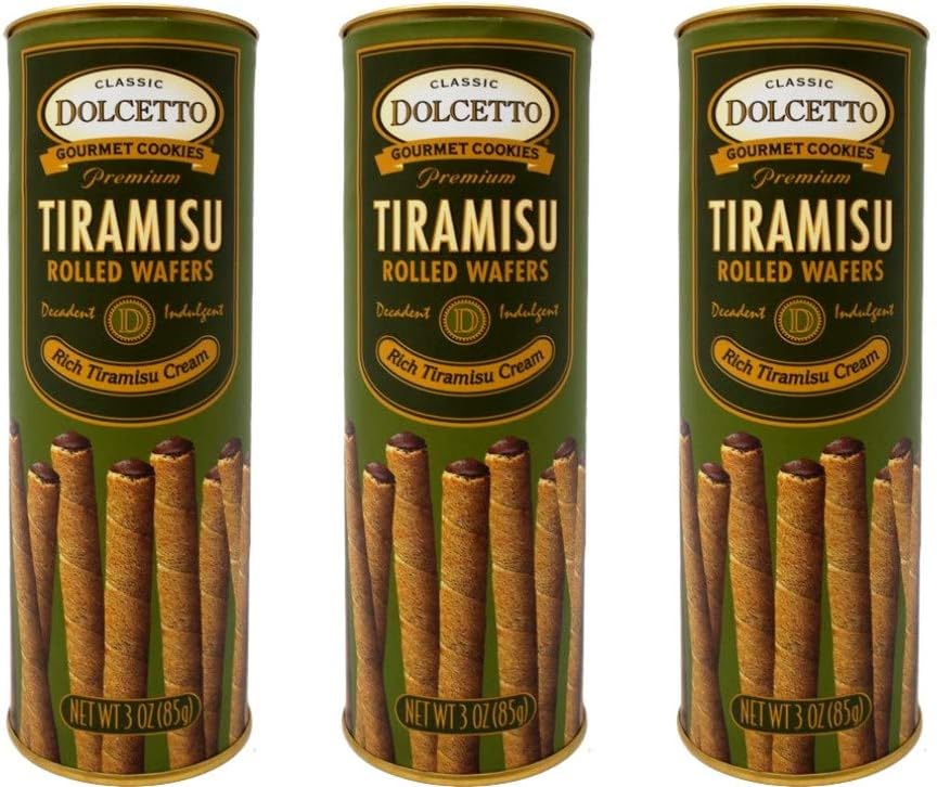 Premium Cream Filled Rolled Wafers Gourmet Tiramisu Cookies - Pack of 3 (3 Ounces)