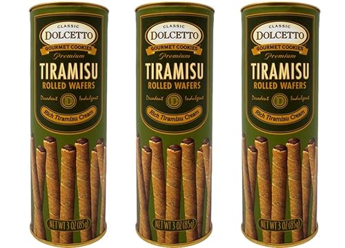 Dolcetto Galletas gourmet de tiramisú enrolladas rellenas de crema de primera calidad, paquete de 3 (3 onzas)