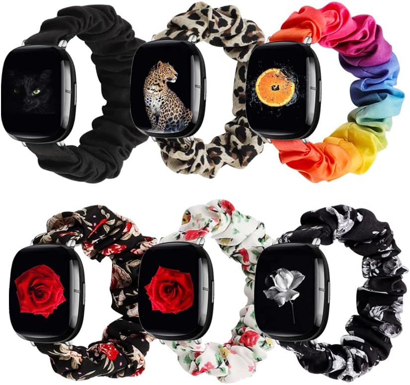 GTHY compatible with Fitbit Sense/Versa 3/Versa 4/Sense 2 Bands,for Women,Scrunchie Fabric Replacement Wristbands Straps,Accessories,Large Small