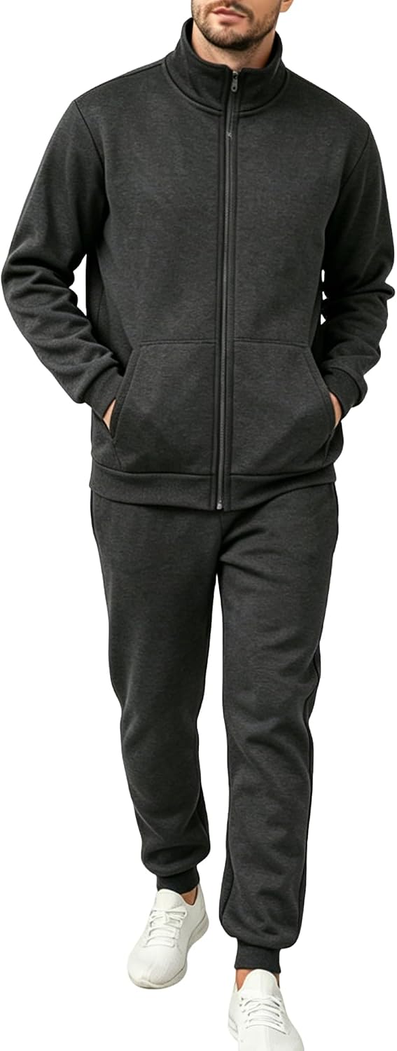 TUVEKE Men's fleece Tracksuits Casual Zip up jacket Sweatsuit Mock Neck Sweatshirts Long Sleeves Pocket Sport Sweat suits