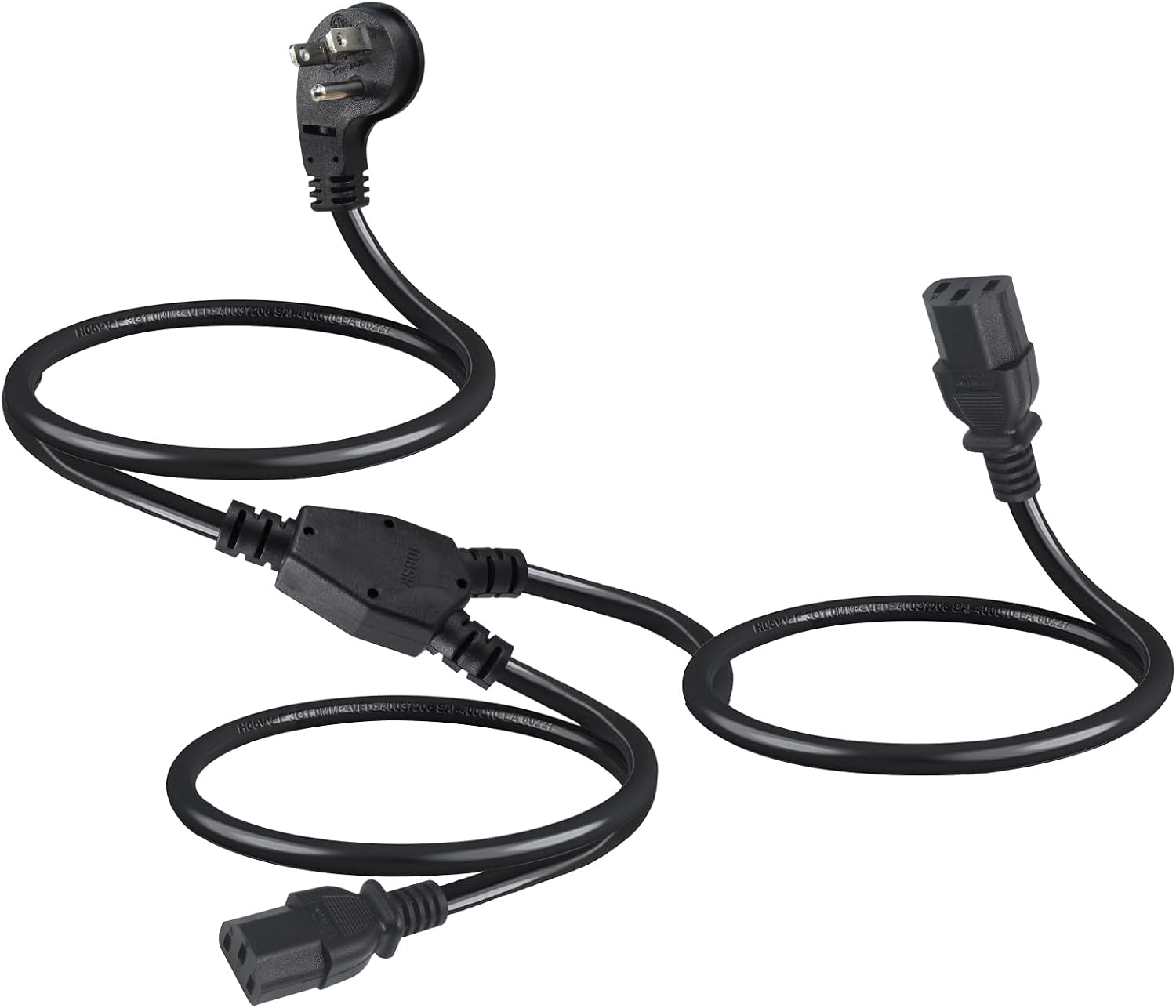 Computer Power Cord Splitter, 6FT Flat Plug NEMA 5-15P to 2X IEC60320 C13 Female 2 Ways Outlet AC Power Cord, SJT 16AWG Universal Laptop 3 Prong Power Cable, Spliiter for Monitor/TV/Printer