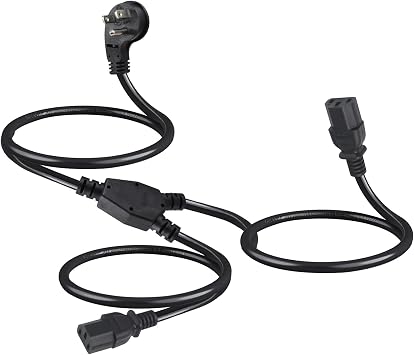 Computer Power Cord Splitter, 3FT Flat Plug NEMA 5-15P to 2X IEC60320 C13 Female 2 Ways Outlet AC Power Cord, SJT 16AWG Universal Laptop 3 Prong Power Cable, Spliiter for Monitor/TV/Printer