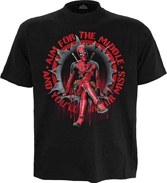 Deadpool - Aim for The Middle - Front Print T-Shirt Black
