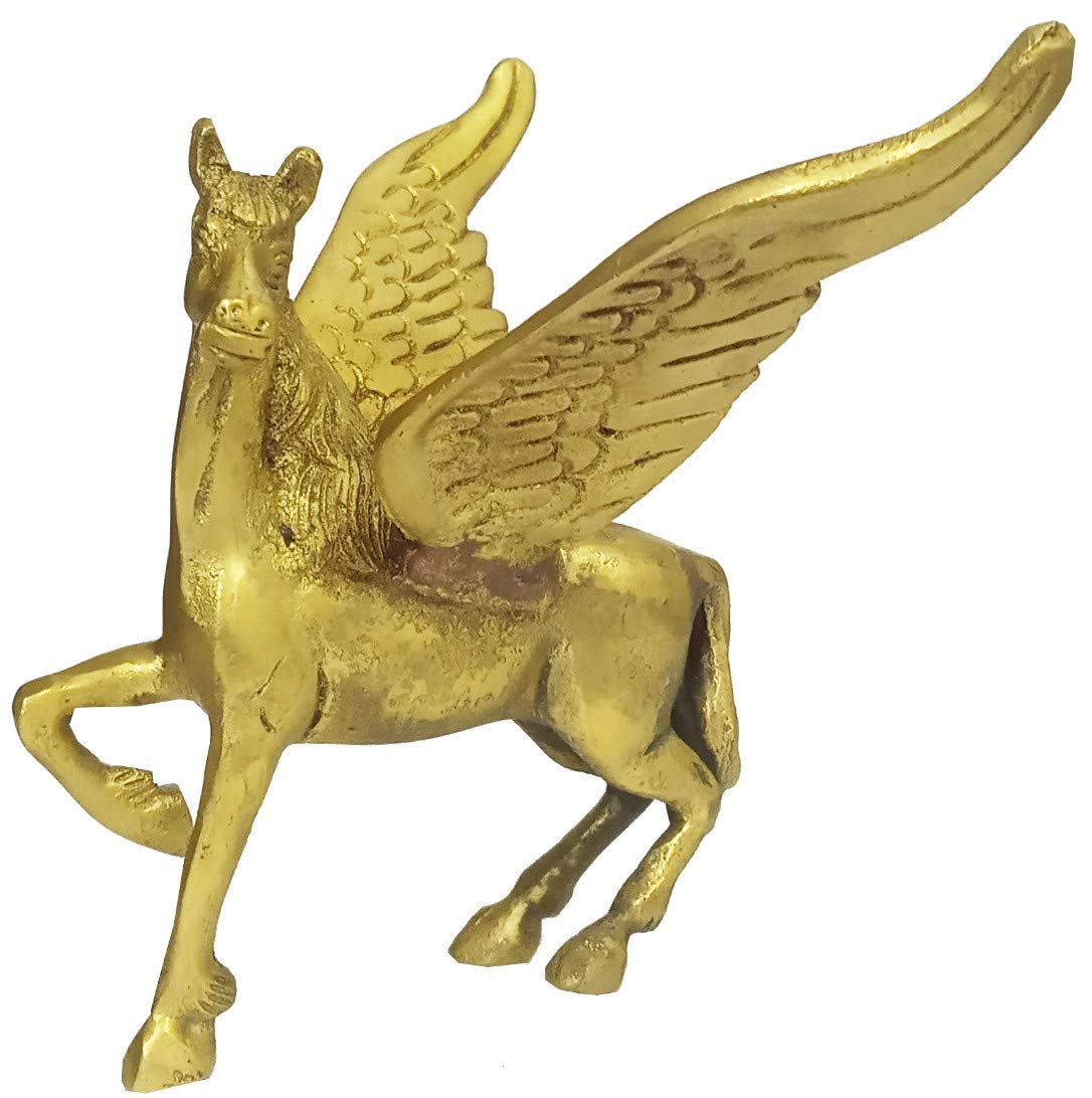 Purpledip Brass Pegasus Statuette: Mythical Two-Winged Flying Horse Collectible Art Showpiece (12141)