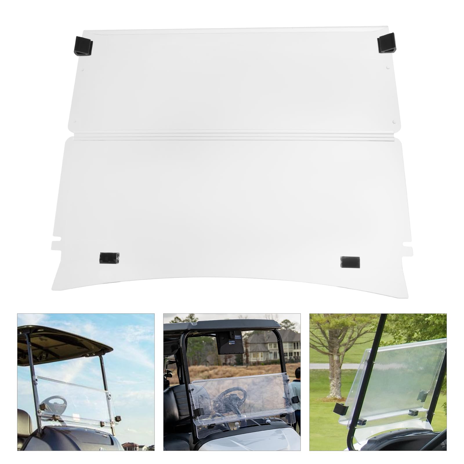 Faltbare Windschutzscheibe für EZGO TXT Golfwagen ab Baujahr 2014 klappbarer Windschutz transparent aus Glas Acryl einfach zu montieren Wetterschutz gegen Regen Wind Staub
