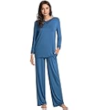 WiWi Bamboo Viscose Pajamas Sets for Women Lace Trim Long Sleeve Sleepwear Lounge Sets Plus Size Pjs with pockets S-4X