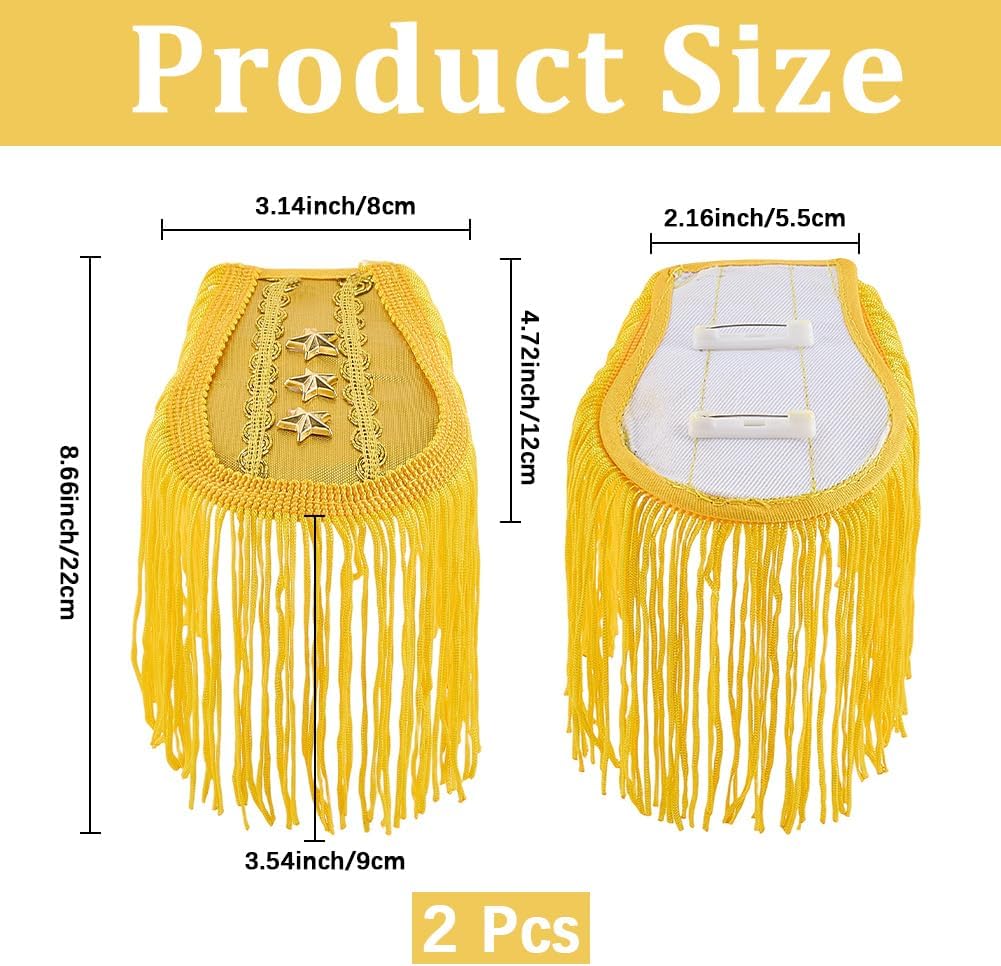 CREATCABIN 2Pcs Tassel Epaulettes Badge Gold Fringe Shoulder Epaulettes Tassel Punk Boards Shoulder Pads Detachable with Pins for Blazer Cosplay Jacket Suit Costume Accessories 20x8cm
