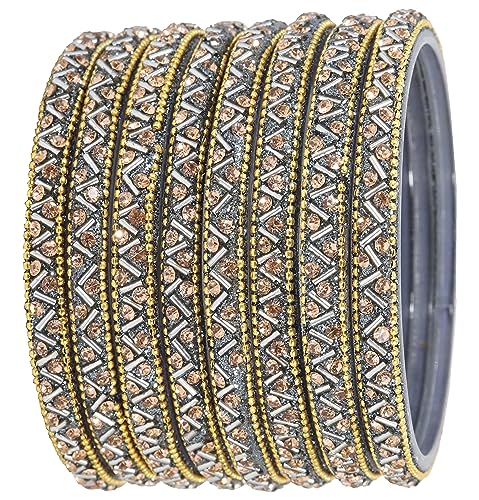 Image of NMII Glass Bangles Set For Girls and Women Studded Zircon Gemstone and Beads I women bangles I (Pack of 8)