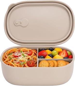 Silicone Bento Box, 3 Compartment Container, Portable, Leak Resistant
