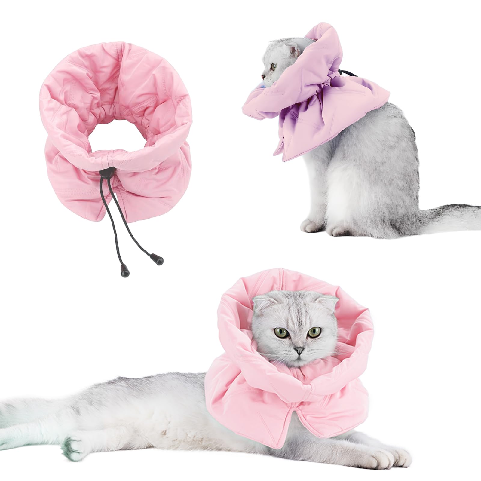 Cat Recovery Collar, Soft Adjustable Cone for Cats and Kittens, Lightweight Waterproof Elizabethan Collar for After-Surgery Care, Prevent Licking and Scratching, Neck Protector for Pets（Pink,M）