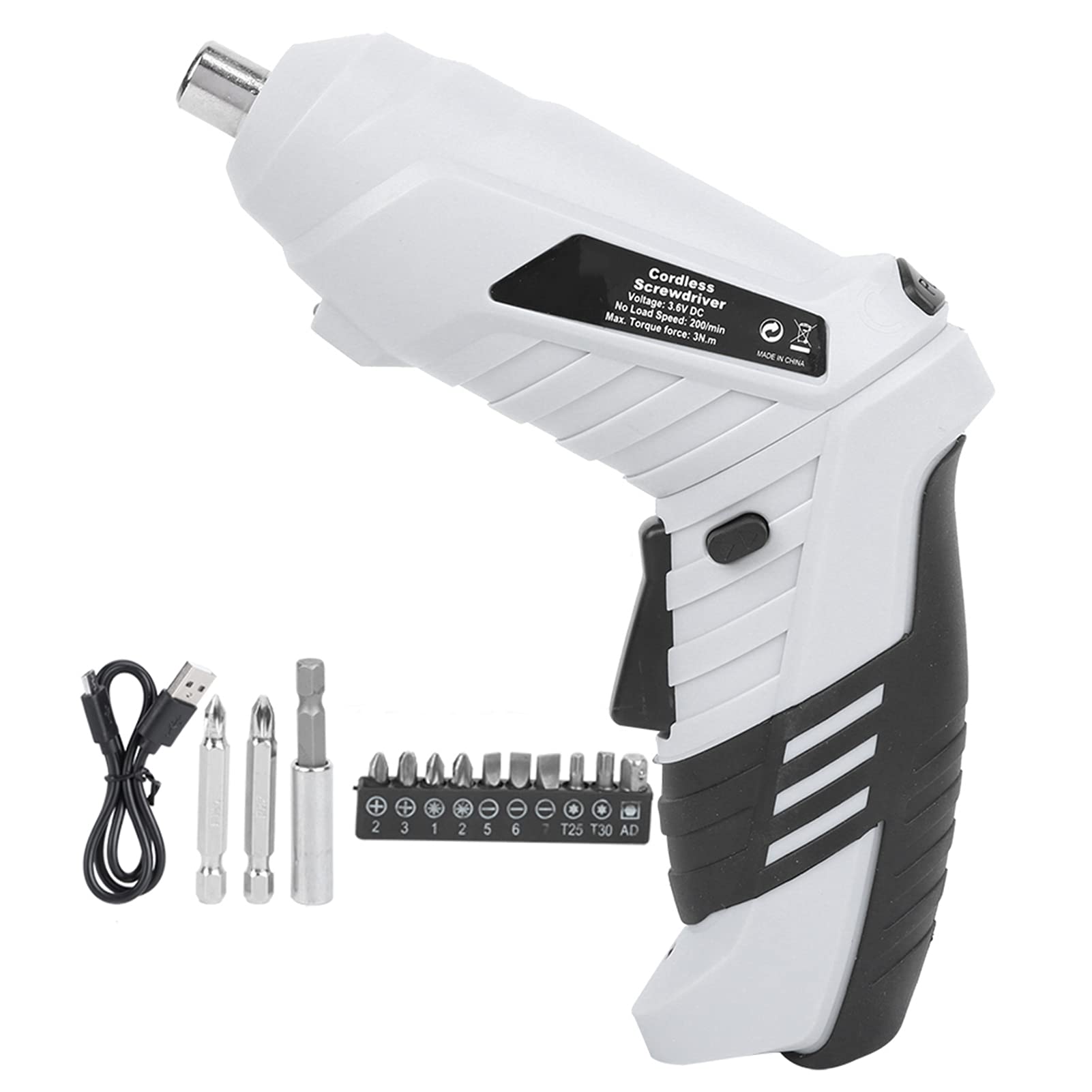 Kit trapano avvitatore elettrico a batteria 3,6 V con luce di lavoro a LED | Cacciavite ad angolo retto ricaricabile con impugnatura rotante per spazi ristretti e batteria di lunga durata
