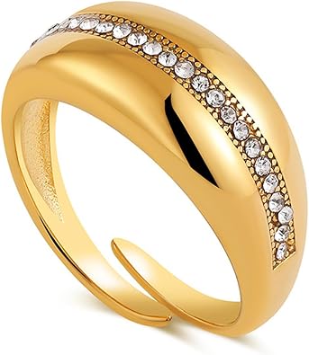 14K Gold Open Rings Trendy Adjustable Finger Rings Cubic Zirconia Ring Retro Sterling Silver Punk Ring Hip Pop Statement Ring Thumb Ring Stacking Ring Vintage Rings Jewelry for Women Men Birthday Gift