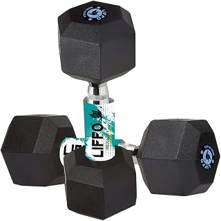 Liffo® Rubber Coated Hex Solid Dumbbells (3 KG x 2 PCS = 6 KG) ; Hex Dumbbells Price In India