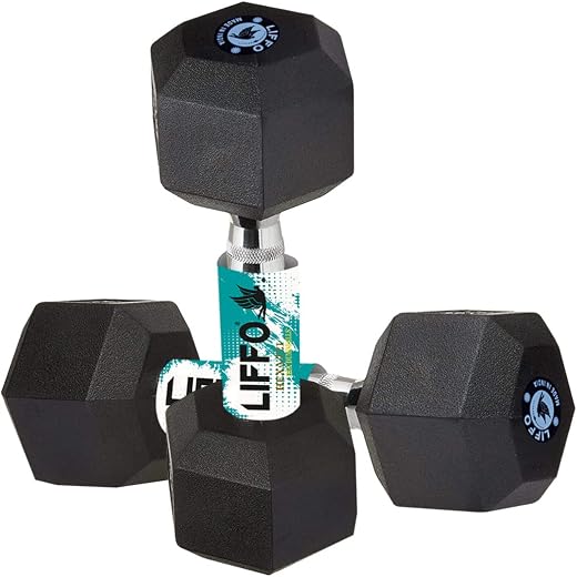 Liffo® Rubber Coated Hex Solid Dumbbells (3 KG x 2 PCS = 6 KG) ; Hex Dumbbells