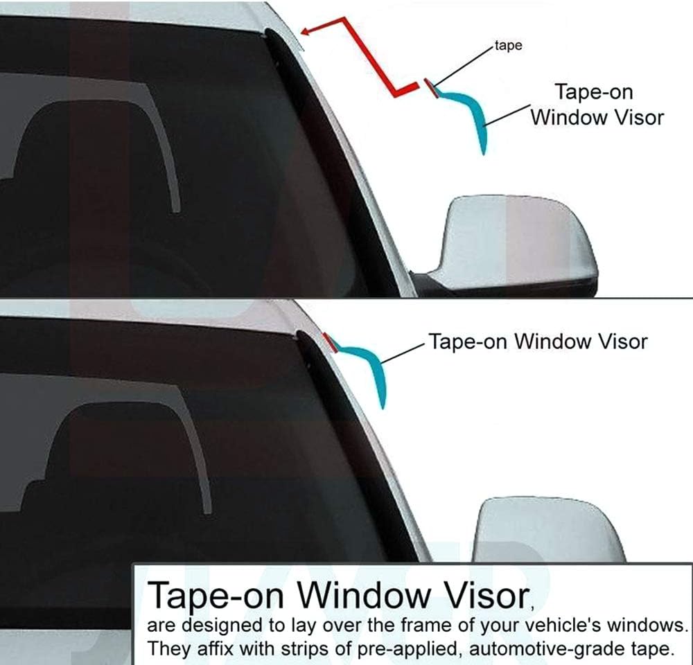 Tape-on Ventvisor Side Vent Window Deflector Window Visors Compatible with 2009-2018 RAM 1500 2500 3500 Crew Cab Vent Rain Deflector Sun Guard Wind Deflector Dark Smoke, 4-Piece Set