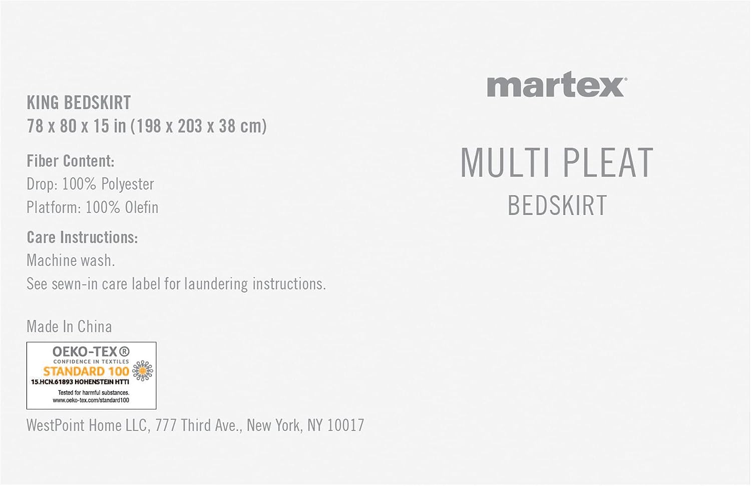 Martex Multi Pleated Bed Skirt - Easy Fit Lightweight 100% Microfiber Dust Ruffle - Pleated Skirt for King Beds - Hotel Quality with 15 inch Tailored Drop - White King Bed Skirt (King, White)