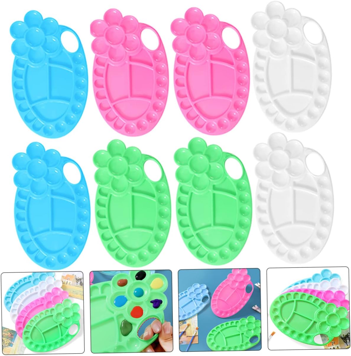 Gadpiparty 8Pcs Pigment Mixing Plate Color Mixing Trays for Watercolor Painting Ergonomic Design for Left Right Handed Use Easy to Clean and Store for DIY Art Projects