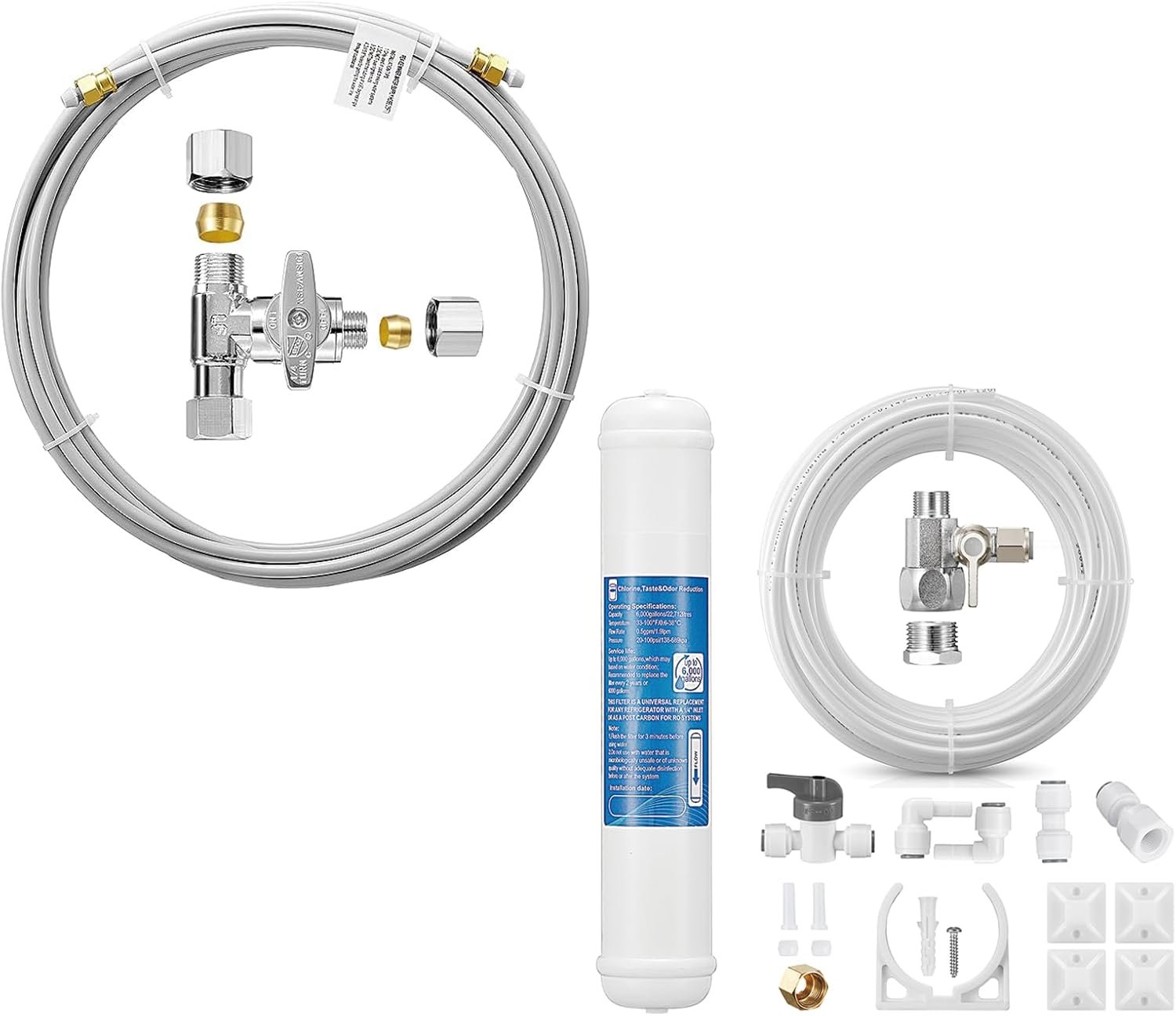 Inline Water Filter Kit and PEX Refrigerator Water Line Kit