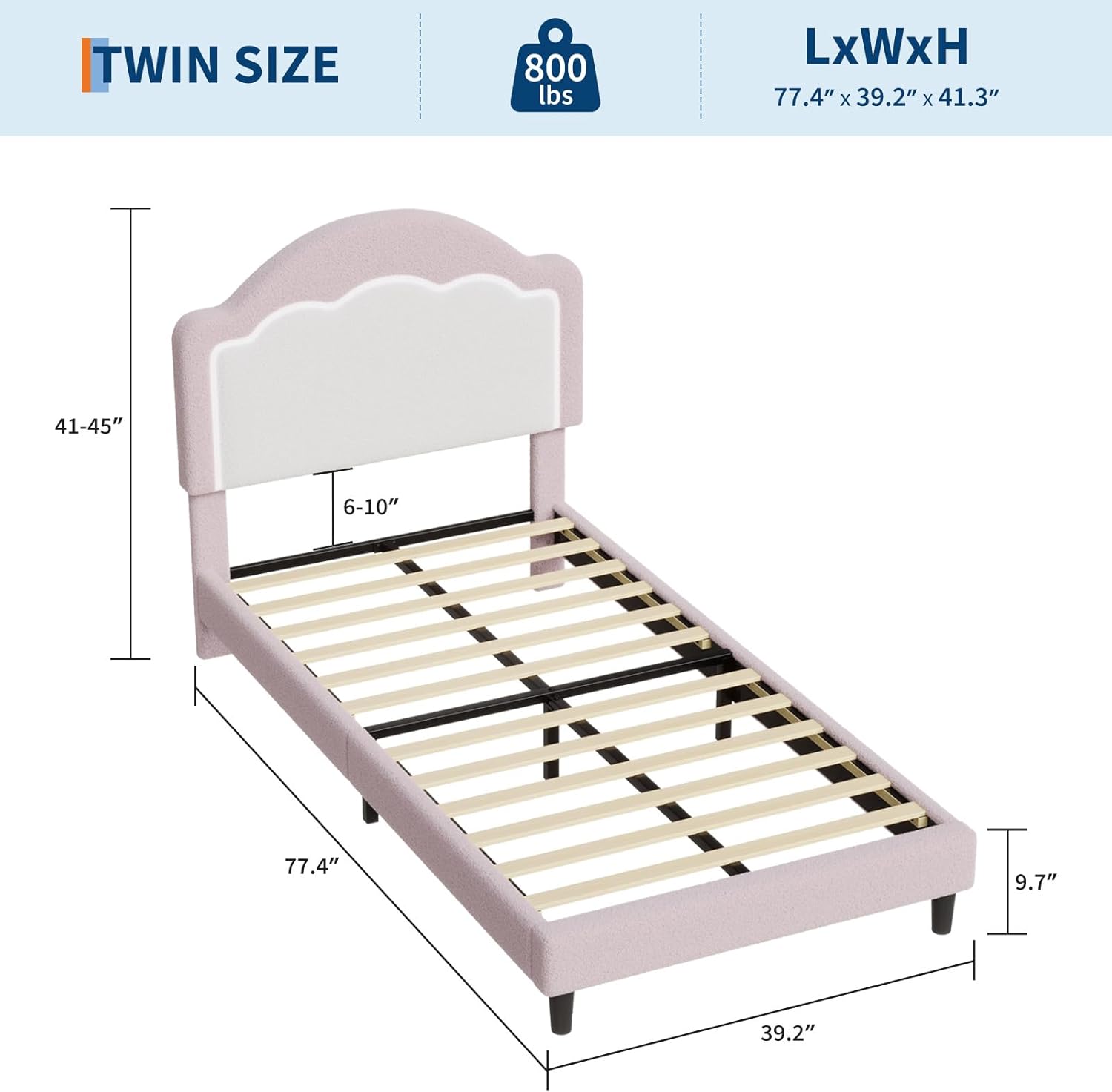 GarveeHome Twin Size Bed Frame with LED Headboard for Kids, Sherpa Upholstered Platform Bed Frame with Wood Slat Support, No Box Spring Required, Easy to Assemble (Pink, Twin)