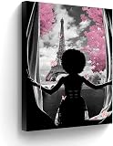 African American Wall Art Black Girl Pink Flowers Canvas Prints Modern Black and White Wall Art Fash