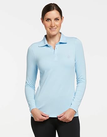 Solbari UPF 50+ Women's Sun Protection Long Sleeve Polo Shirt - Medium - Light Blue - UV Protection, Sun Protective