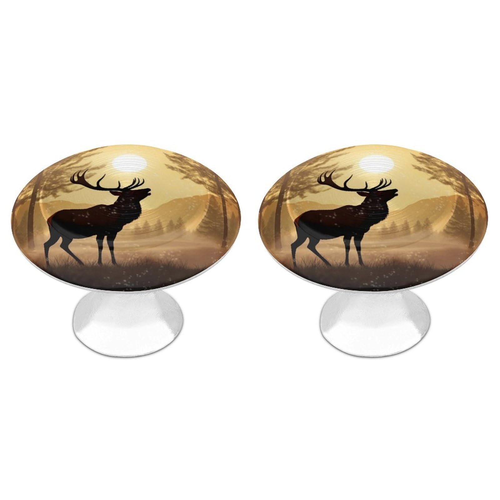 QMNLKH Elk Artwork Cabinet Knobs for Home, Round Drawer Pulls for Kitchen, Personalized Cupboard Handles with Screw, Fashion Dresser Knobs for Office, Drawer Handles, 2 Packs