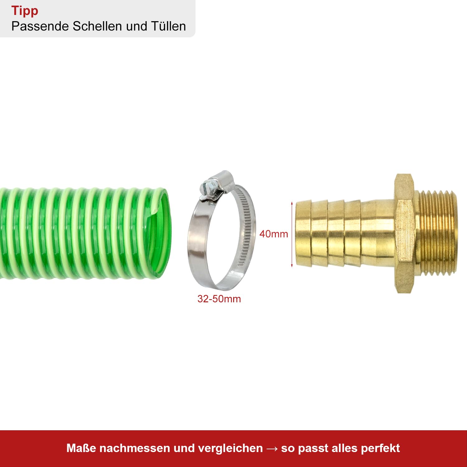 FLEXTUBE GR Ø 40mm Longueur 5m Tuyau spirale en PVC comme tuyau d'aspiration et de refoulement, poids moyen, flexible, vert, transparent