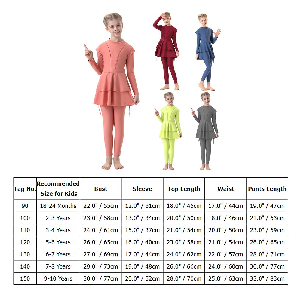 IMEKIS Maillot de bain 3 pièces pour fille musulmane à manches longues avec hijab couverture complète rashguard tankini à volants pour l'été